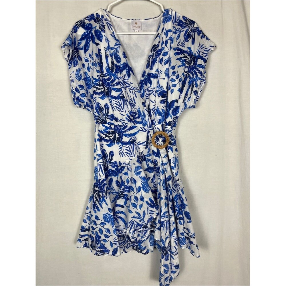 J. Marie Blue and White Floral Romper with Belt